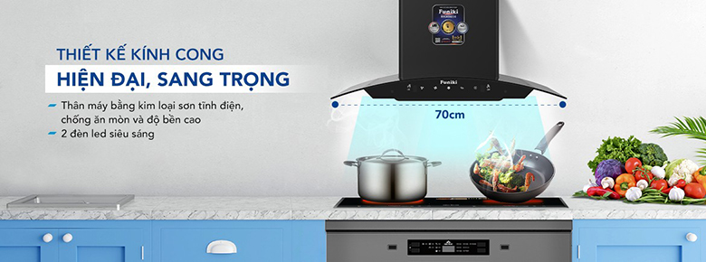 Hút mùi kính cong 70cm Funiki HKH9654-cảm ứng Hút mùi kính cong 70cm Funiki HKH9654-cảm ứng